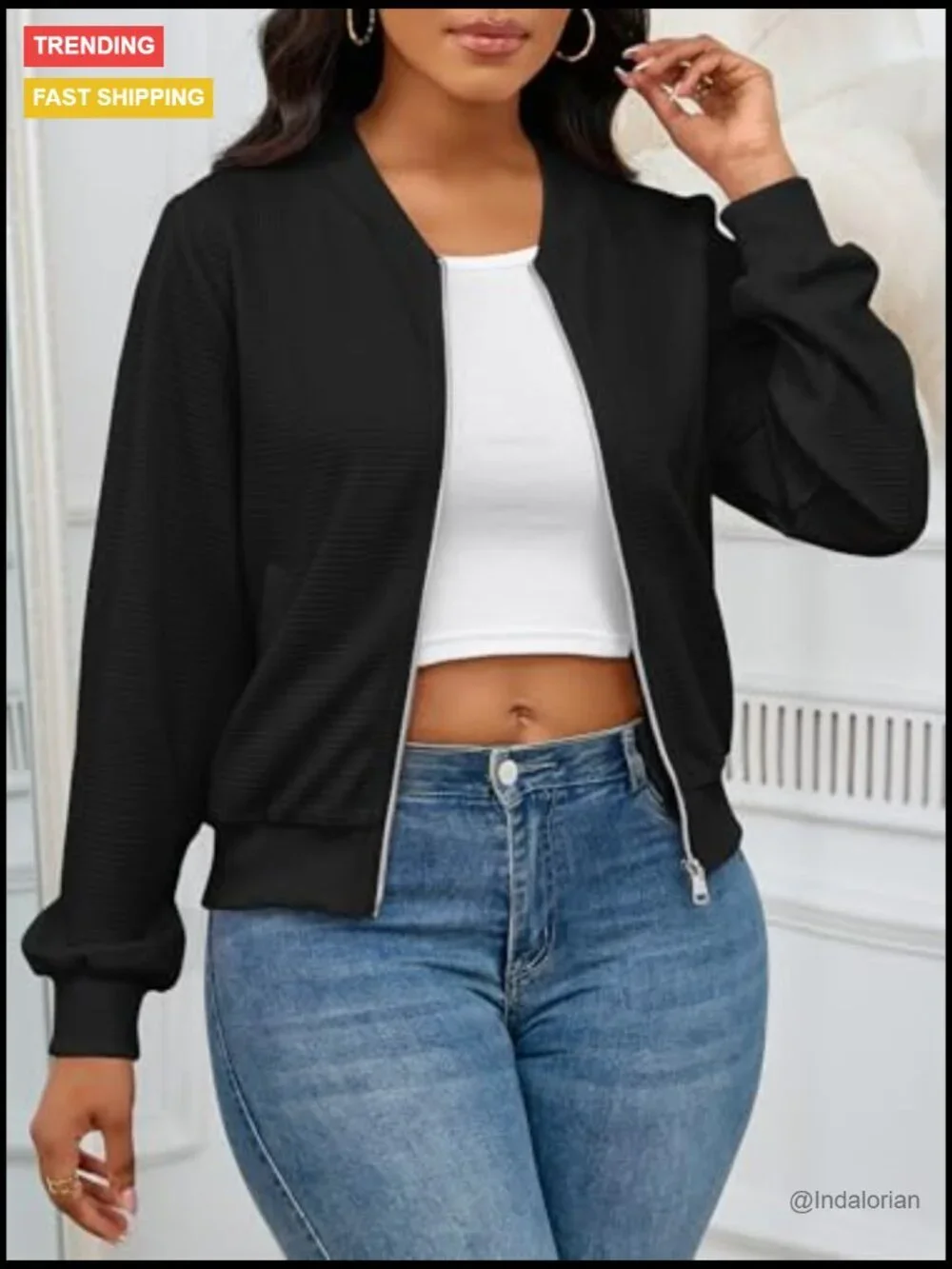 Full Zip Up Loose Long Sleeve Sweatshirt Coat Jacket with Pockets